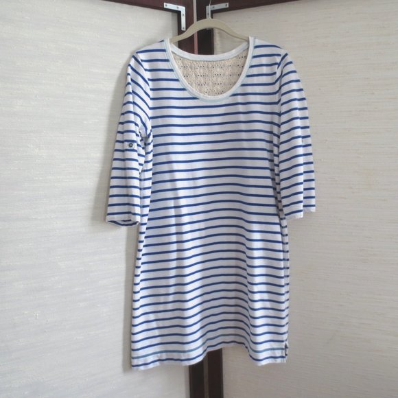 Anthropologie E by Eloise Blue and White Breton Stripe Cotton Tee T-Shirt - Picture 3 of 8